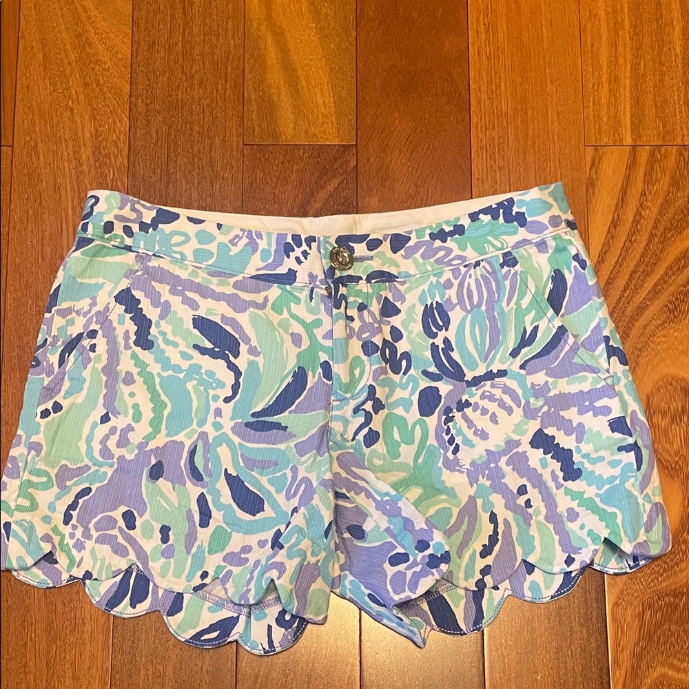 Lilly Pulitzer High Waist Shorts in Blue and Green